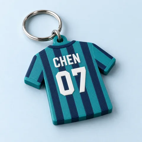 Turquoise jersey keyring with stripes, CHEN and the number 07